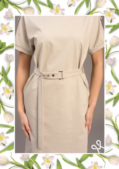 Bézs sportos puntó ruha övvel női - Magenta Árkád