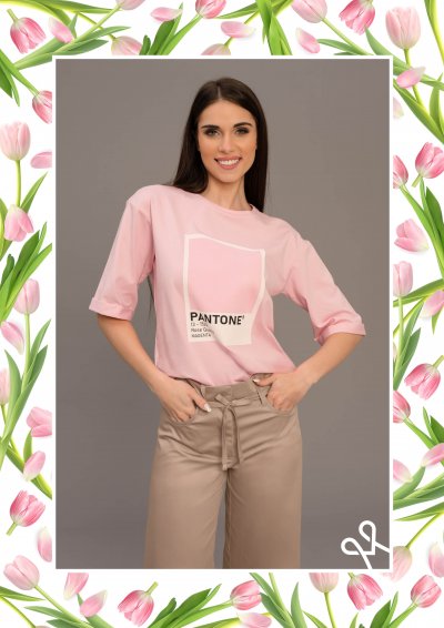 Rózsaszín viszkóz felső filmnyomással - Magenta Árkád