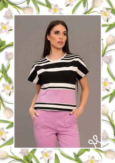 Csíkos puntó női felső rövid ujjal - Magenta Árkád