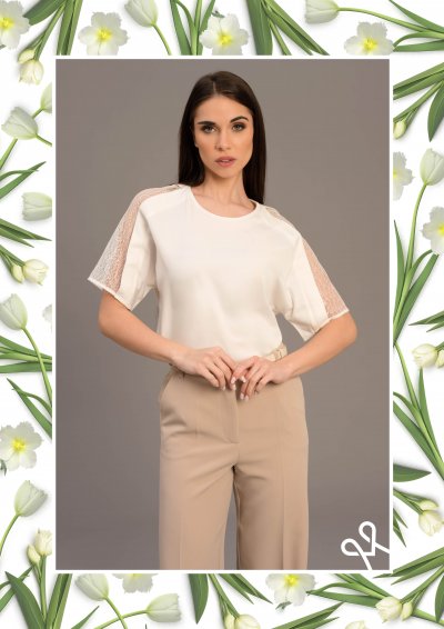 Viszkóz női felső áttetsző vállrésszel - Magenta Árkád