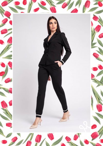 Fekete puntó nadrág gumis derékkal női - Magenta Árkád