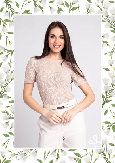 Flitteres tüll női felső mély kivágással – Magenta Árkád