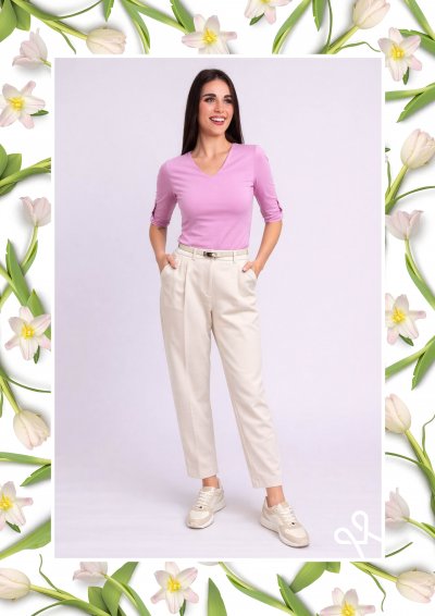 Bézs színű női elasztikus nadrág gumis derékkal – Magenta Árkád