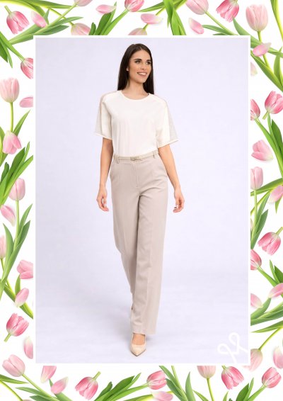 Magenta Árkád nyári nadrág – egyenes, bézs, élvasalt, zsebes fazon