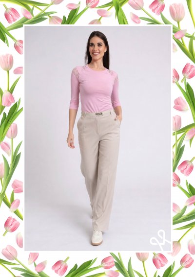 Magenta Árkád nyári felső – rózsaszín, szűk, tüll részletes, hosszú uj