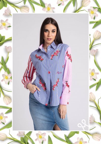 Magenta Árkád nyári pamut ing – laza, csíkos és virágos minták