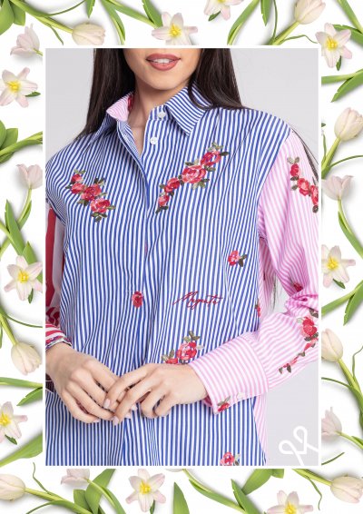 Magenta Árkád nyári pamut ing – laza, csíkos és virágos minták