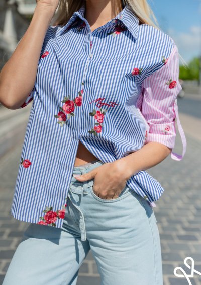 Magenta Árkád nyári pamut ing – laza, csíkos és virágos minták