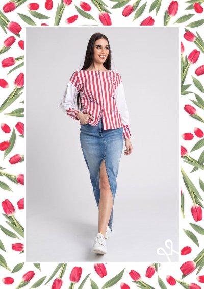 Magenta Árkád nyári blúz – szűkített, masnis, hosszú ujjú fazon