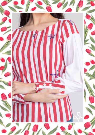 Magenta Árkád nyári blúz – szűkített, masnis, hosszú ujjú fazon