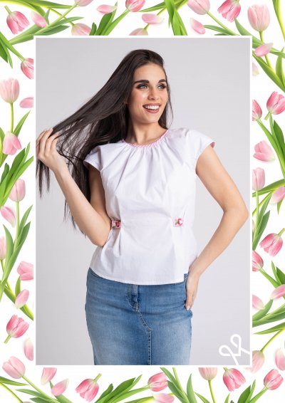 Magenta Árkád nyári felső – vászon, laza, rövid ujjú fazon