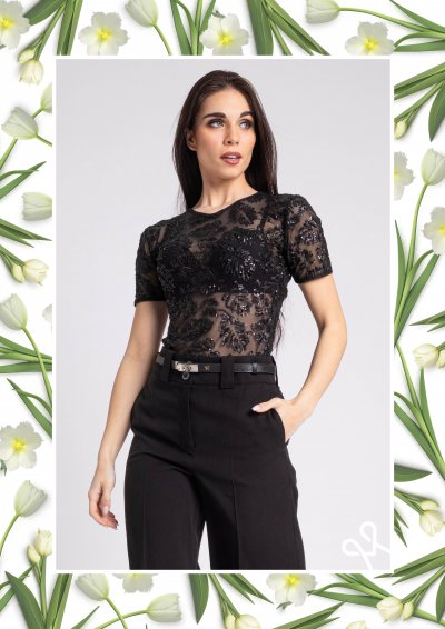 Magenta Árkád - Fekete flitteres felső 