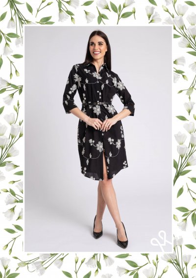 Magenta Árkád nyári kollekció fekete hímzett ingruha