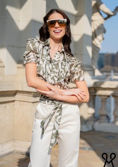 Zöld mintás fodros blúz – Magenta Árkád nyári kollekció