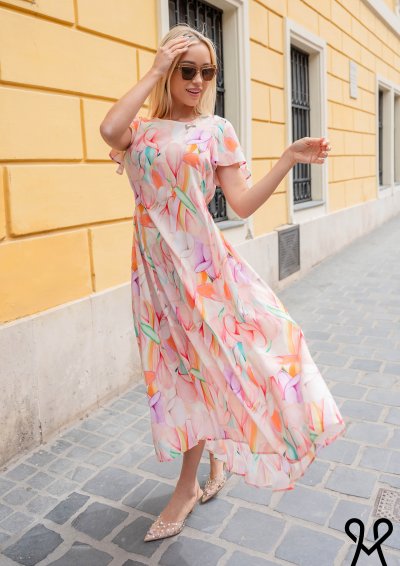 Magenta Árkád mintás maxi ruha könnyű esésű anyagból