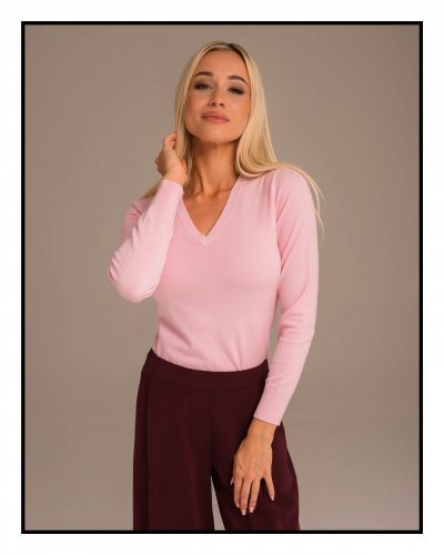 Magenta Árkád - Rózsaszín V-nyakú kötött pulóver | Őszi kollekció