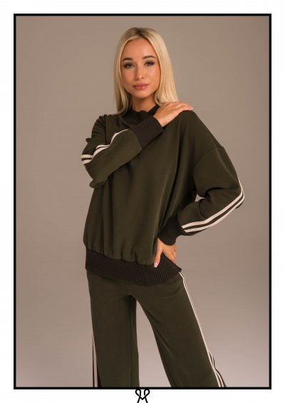 Magenta Árkád - Khaki sportos puntó pulóver | Őszi kollekció