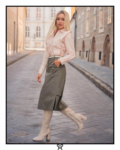 Magenta Árkád - Khaki elasztikus vászonszoknya | Őszi kollekció