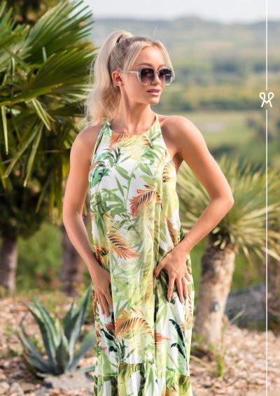 Magenta Árkád Mintás maxi ruha 