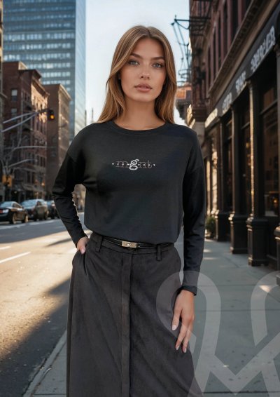 Magenta Árkád Fekete felső strasszokkal