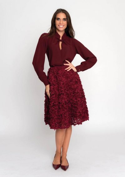 Magenta Árkád Bordó színű 3D virágos szoknya