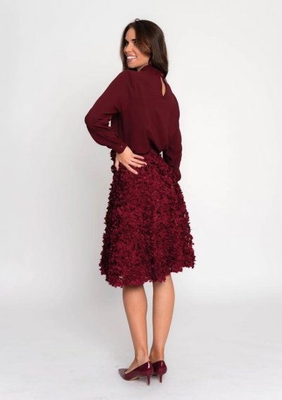 Magenta Árkád Bordó színű 3D virágos szoknya