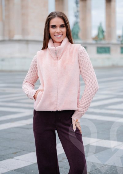 Magenta Árkád Púderrózsaszín szőrmés mellény 