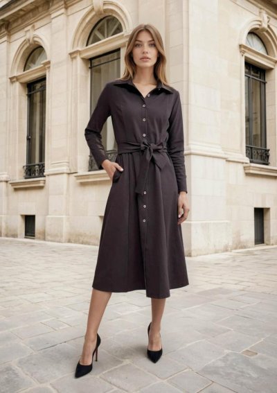 Magenta Árkád Barna hosszú ruha övvel