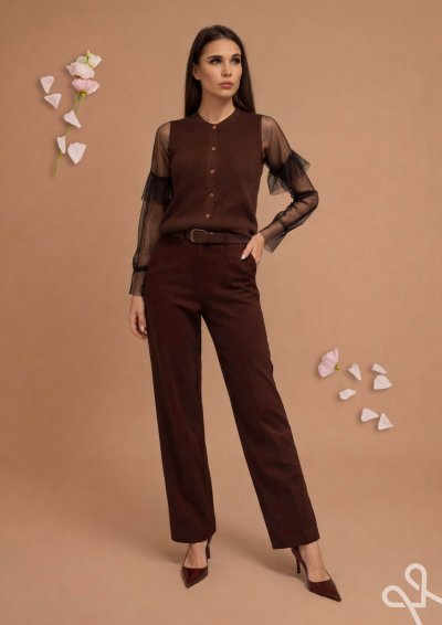 Csokibarna női kötött mellény gombos – Magenta Árkád