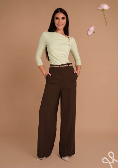 Barna vászonhatású nadrág női bő fazon – Magenta Árkád