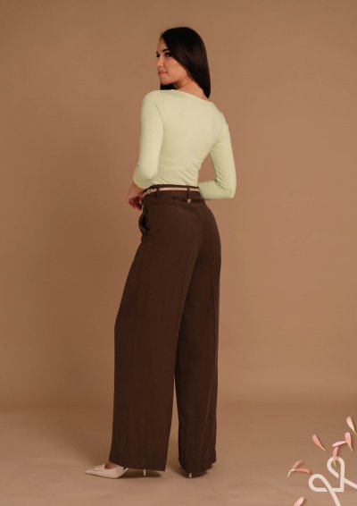 Barna vászonhatású nadrág női bő fazon – Magenta Árkád