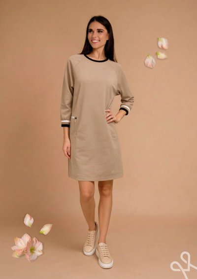 Bézs női laza punto ruha zsebbel – Magenta Árkád