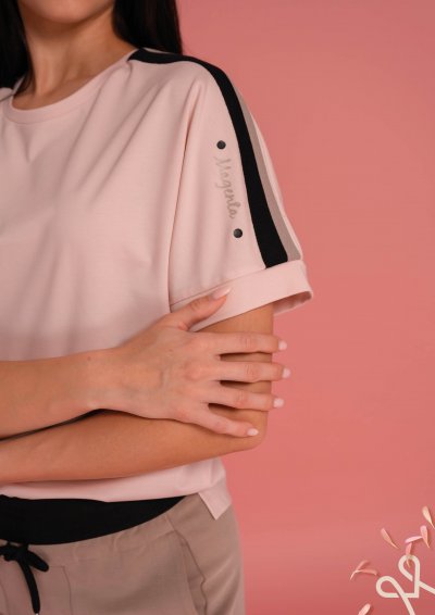 Púder rózsaszín női pamut felső filmnyomással – Magenta Árkád