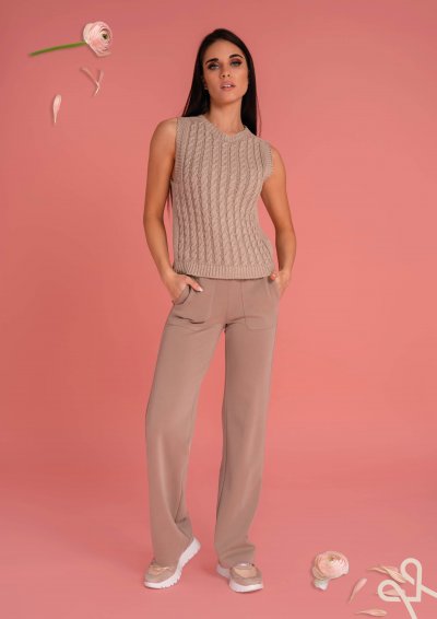 Bézs női kötött mellény kerek nyakkal – Magenta Árkád