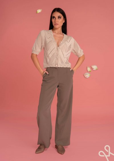 Bézs női kötött kardigán V-nyakkal – Magenta Árkád