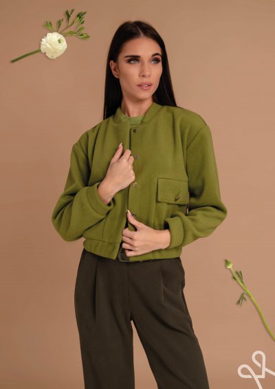 Zöld női rövid szövet bomber kabát – Magenta Árkád