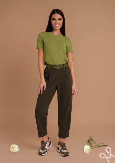 Zöld női szűk kötött pulóver rövid ujjal – Magenta Árkád