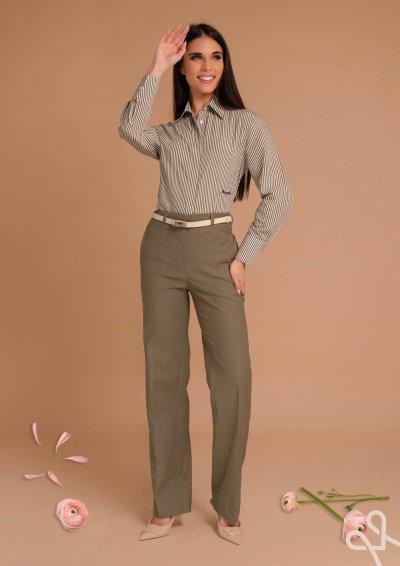 Khaki női elegáns egyenes szárú nadrág – Magenta Árkád