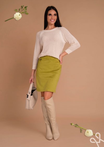 Vaj színű női laza kötött pulóver – Magenta Árkád