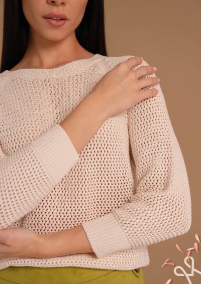 Vaj színű női laza kötött pulóver – Magenta Árkád