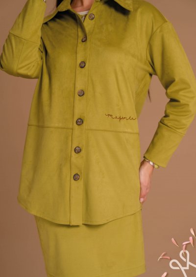 Zöld velúr női ing hímzéssel – Magenta Árkád