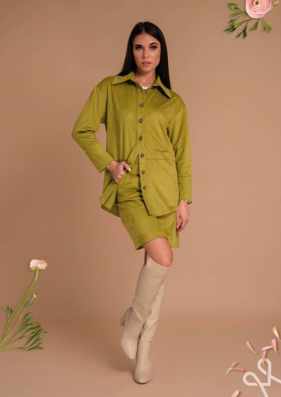 Zöld velúr női ing hímzéssel – Magenta Árkád