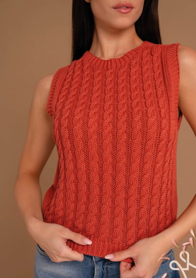 Terrakotta női kötött mellény kerek nyakkal – Magenta Árkád