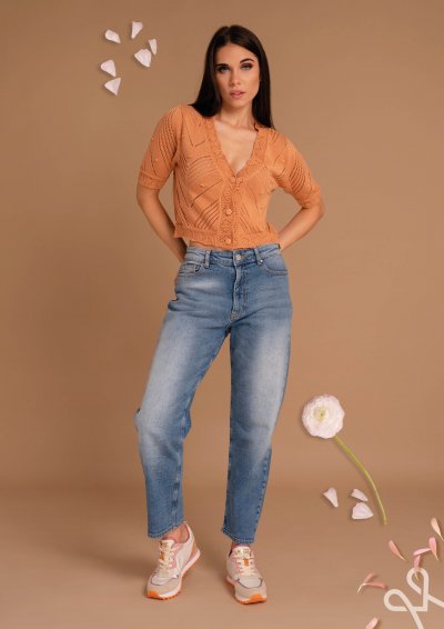Narancs női kötött kardigán V-nyakkal – Magenta Árkád