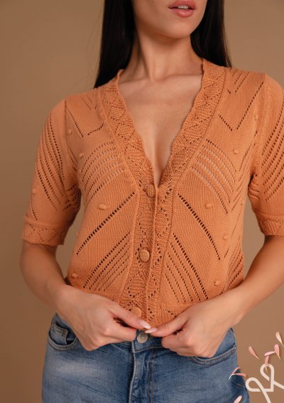 Narancs női kötött kardigán V-nyakkal – Magenta Árkád
