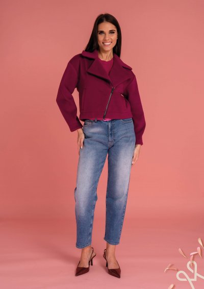 Fuxia női rövid kiskabát cipzárral – Magenta Árkád