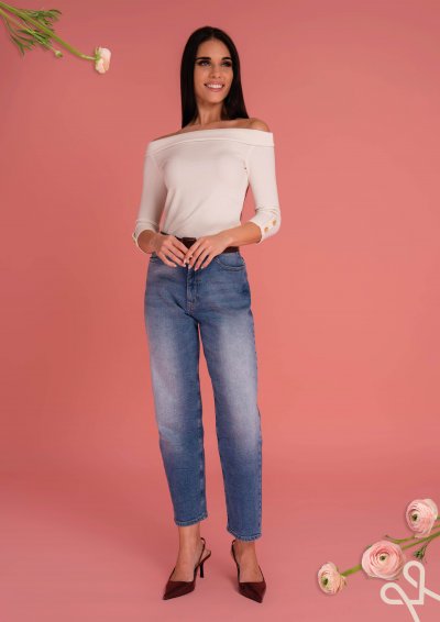 Vaj női szűk pamut felső díszgombokkal – Magenta Árkád