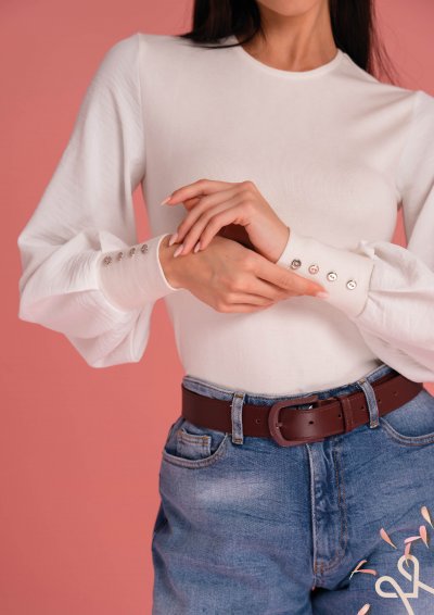 Vaj női pamut felső zsorzsett ujjal – Magenta Árkád