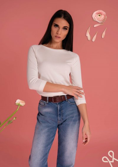 Vaj női alakot követő felső 3/4 ujjal – Magenta Árkád