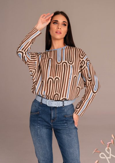 Mintás bővebb női felső hosszú ujjal – Magenta Árkád